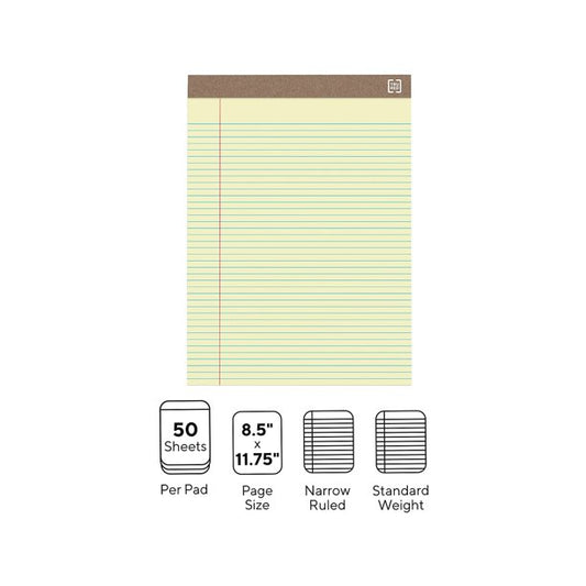 Bloc de notas Staples, 5" x 8", rayas estrechas, canario, 50 hojas/bloc, docena de blocs/paquete (ST57298) 