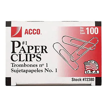 Clips de papel lisos de grapas, Jumbo, plateado, 100/caja, 10 cajas/paquete (A7026605/72578)
