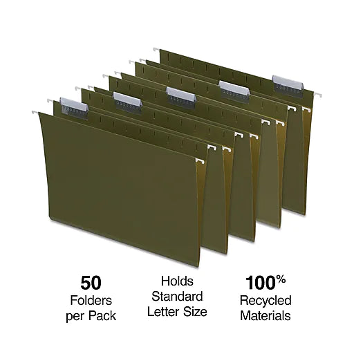 Carpeta colgante, 5 pestañas, tamaño carta, verde estándar, 50/caja