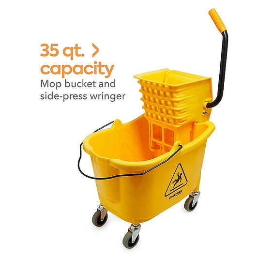 Escurridor de cubeta y prensa lateral, 35 qt., amarillo/negro (aprobación de DM)